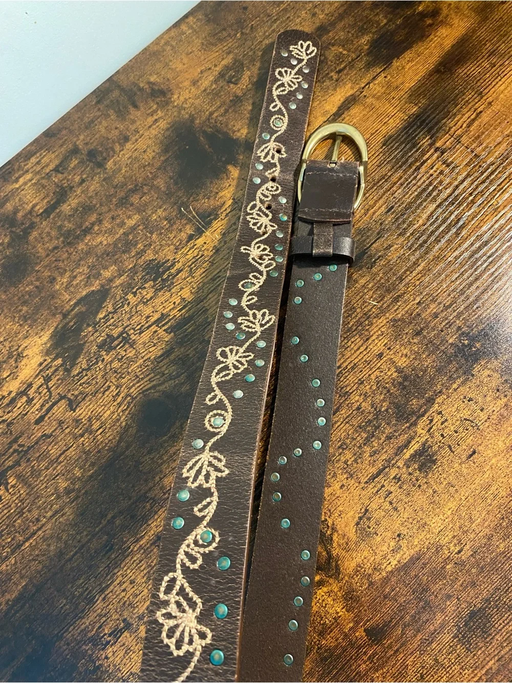 Embroidered Brown Embroidered Leather Belt